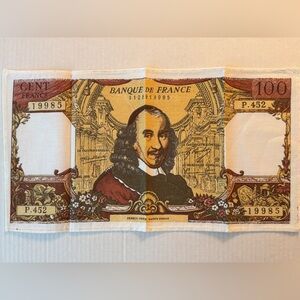 Cloth Napkins (4) replica Vintage print Corneille 100 Franc French Ephemera 9x17